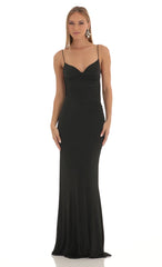 Lace Open Back Maxi Dress in Black