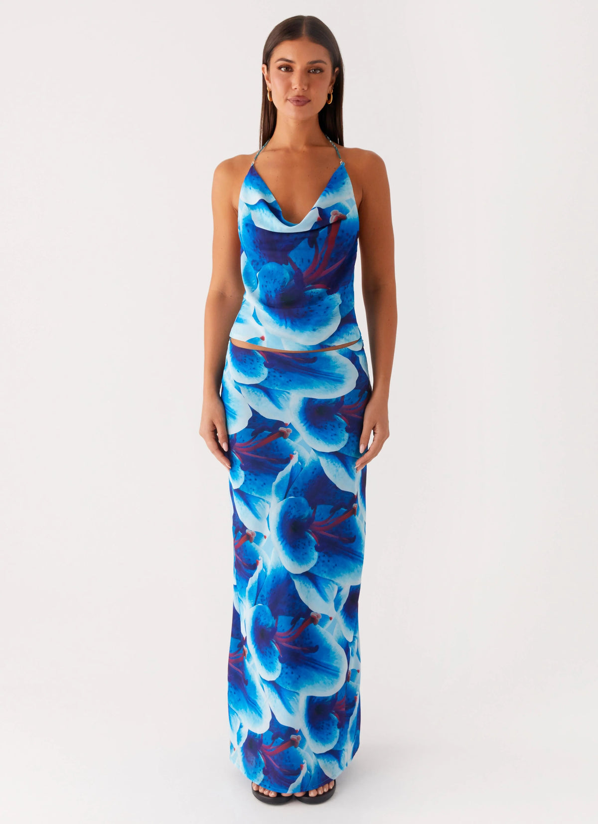 Another Life Chiffon Maxi Skirt - Turquoise Floral