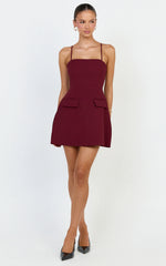 Katia Mini Dress - Strappy Corset A Line Dress in Wine