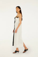 Black And White Embroidered Toucan Sleeveless Maxi Dress