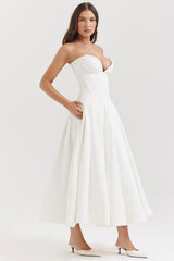 white strapless midi dress