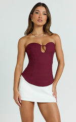 Carolyn Top - Strapless Cut Out Tailored Top in Wine