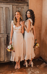 Alexis Midi Dress ~ Champagne Luxe Satin