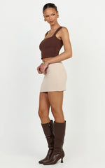 Isabel Mini Skirt - Mid Waist Knit Skirt in Mushroom