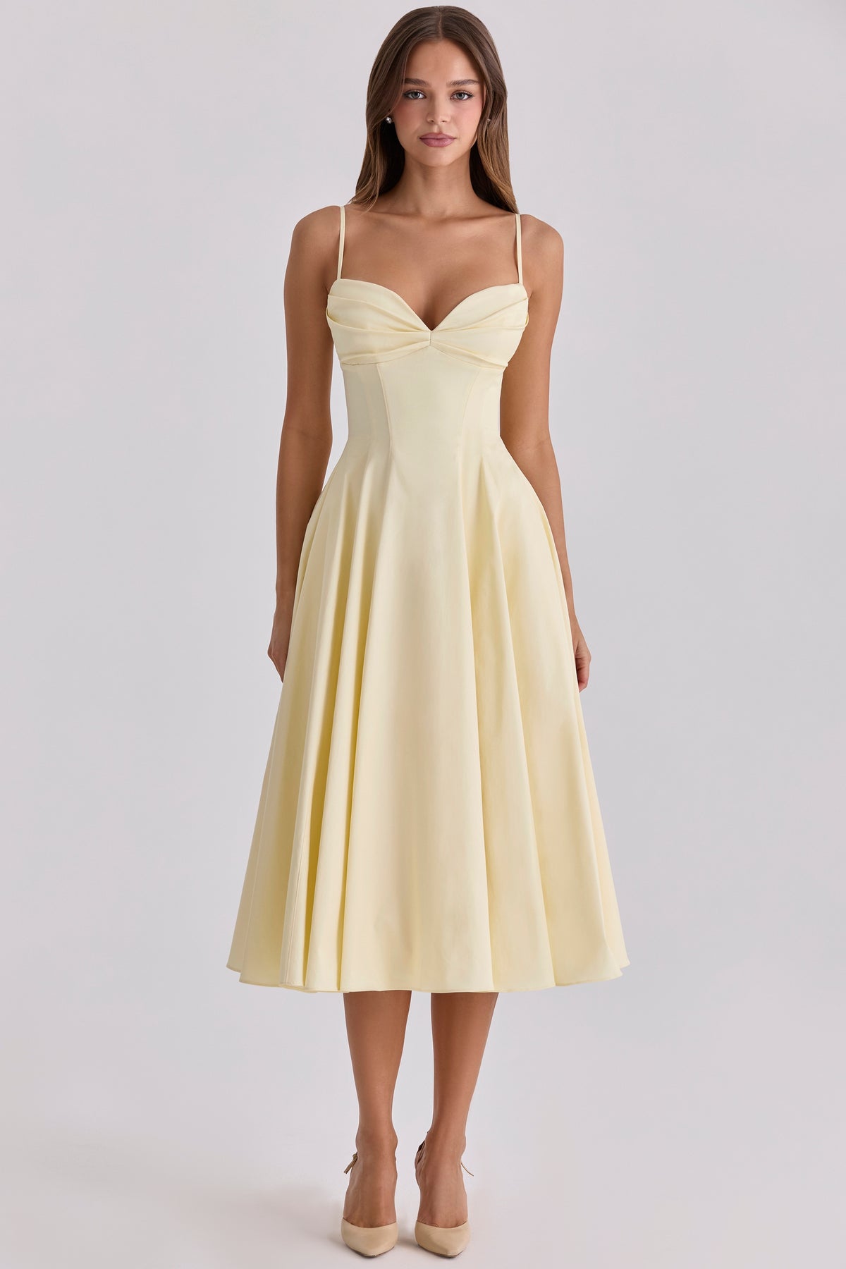 lemon cotton princess cut  midi sundress