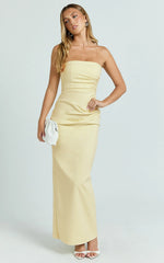 Jamie Maxi Dress - Strapless Ruched Fitted Column Dress in Lemon