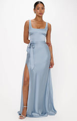 Lana Maxi Dress ~ Steel Blue Luxe Satin