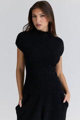 black wool boucle knit top