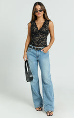 Antonia Top - V Neck Lace Detail Top in Black