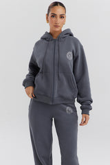 slate cotton fleece-back zip through hoodie