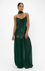 Dalia Maxi Dress ~ Emerald Sequins
