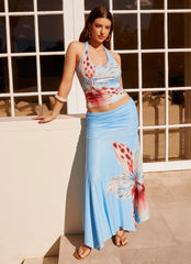 Liana Ruched Maxi Skirt - Deep Sea Bloom