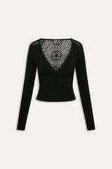 Arlo Crochet Knit Sweater - Black