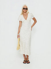 Mareiko V Neck Maxi Dress Cream Polka Dot