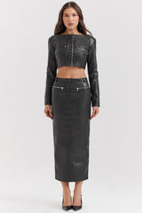 black vegan leather cropped top