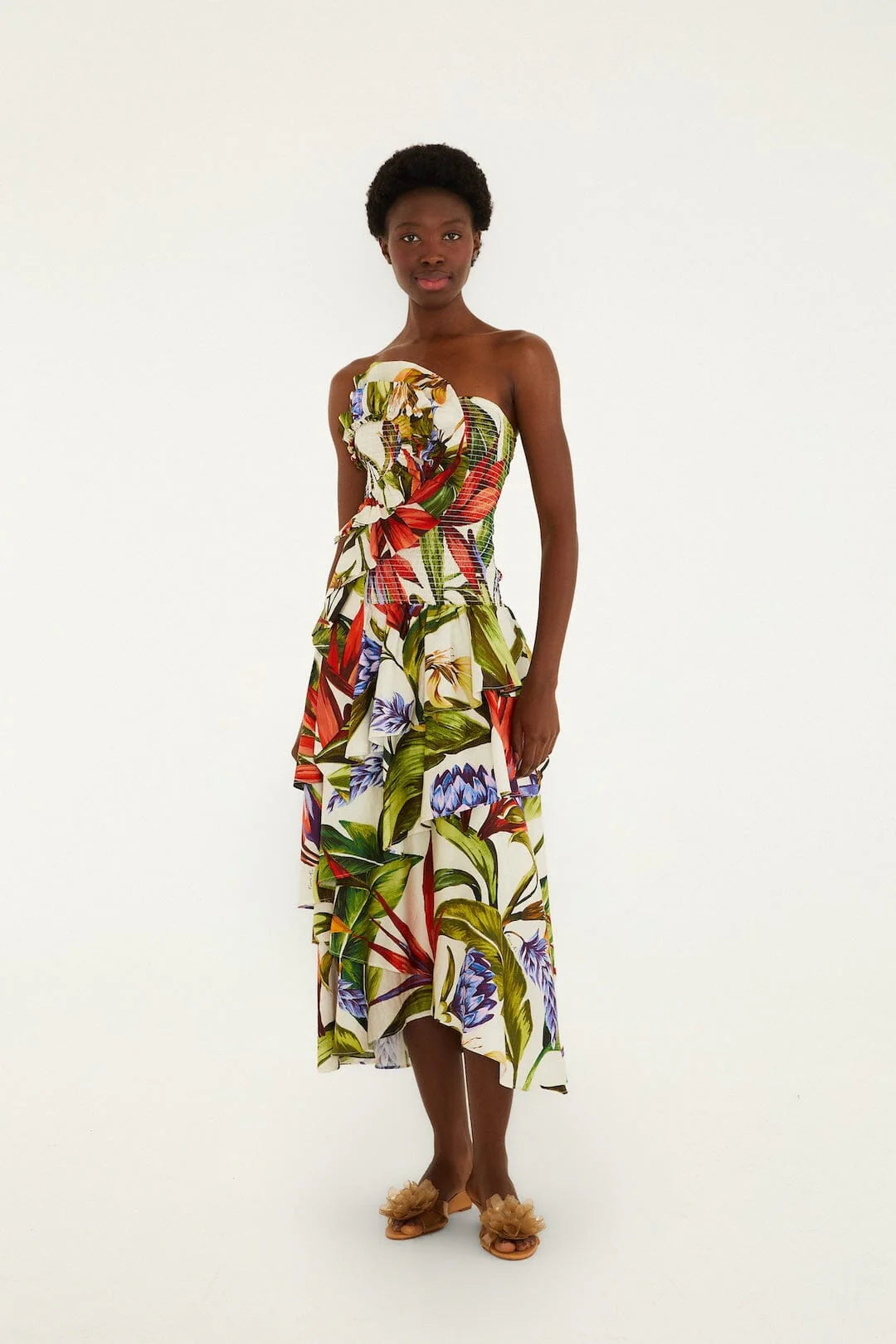 Sand Florart Strapless Maxi Dress