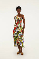 Sand Florart Strapless Maxi Dress
