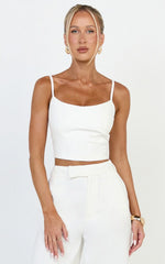 Liora Top - Pin Tucked Scoop Neck Top in White