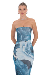Floral Strapless Maxi Dress in Blue