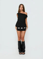 Ellah One Shoulder Drapey Mini Dress Black