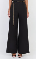 Miren Pants - High Waist Wide Leg Pants With Removable Gold Chain Belt in Black