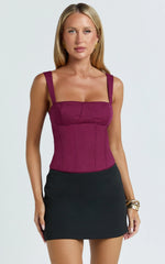Eloise Top - Straight Neckline Corset Top in Burgundy