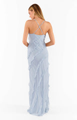 Romance Ruffle Dress ~ Steel Blue Chiffon
