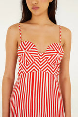Off-White Checkered Stripes Sleeveless Maxi Dress