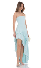 Strapless Ruffle Asymmetrical Maxi Dress in Mint