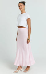Amari Maxi Skirt - High Waisted Bias Cut Skirt in Baby Pink
