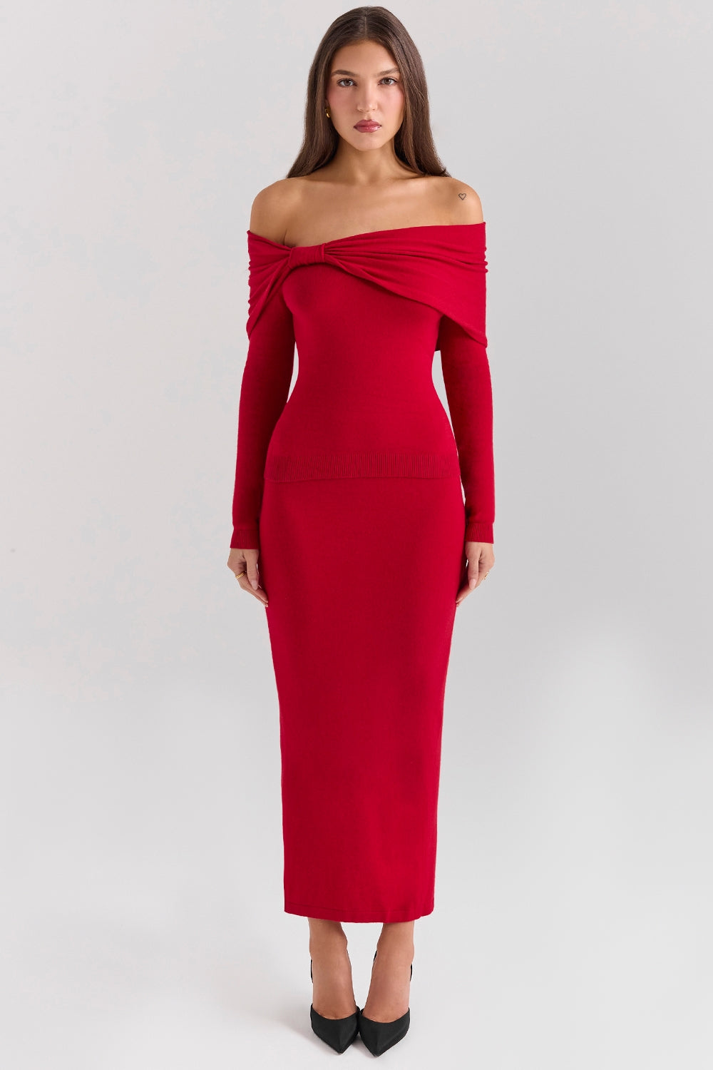 holly red cashmere blend midi skirt