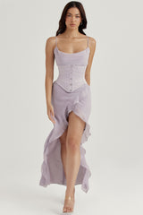 grey satin underbust corset