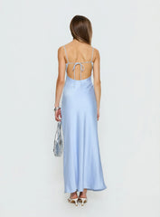 Normanby V Neck Tie Detail Maxi Dress Blue