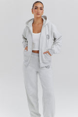 light grey marl cotton fleece-back zip through hoodie