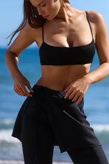 black sateen trousers with over skirt