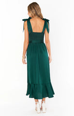 Claire Midi Dress ~ Deep Emerald Luxe Satin