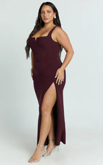 Thelma Maxi Dress - Square Neck Bodycon Dress in Wine