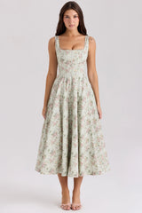 sage floral print cotton midi dress