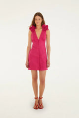 Pink 3d Flower Euroflax™ Premium Linen Mini Dress
