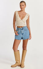 Aria Shorts - High Waisted A Line Denim Shorts in Light Mid Blue Wash