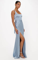 Lana Maxi Dress ~ Steel Blue Luxe Satin
