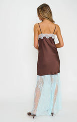 Celine Dress ~ Chocolate Blue Luxe Satin