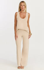Leonie Two Piece Set - Knit Shell Top and Pant Set in Cream