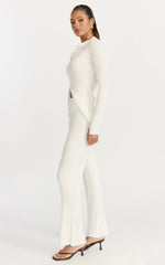 Kelsey Pants - High Drawstring Waist Knit Pants in Cream