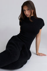 black wool boucle knit trousers