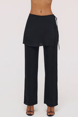 black sateen trousers with over skirt