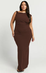 Genie Maxi Dress - Off The Shoulder Dress in Chocolate