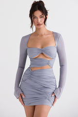 dove grey real silk mini dress