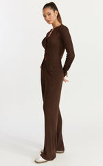 Indigo Top - Long Sleeve Button Down Knit Top in Chocolate