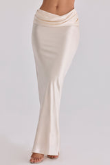 vintage ivory satin draped maxi skirt